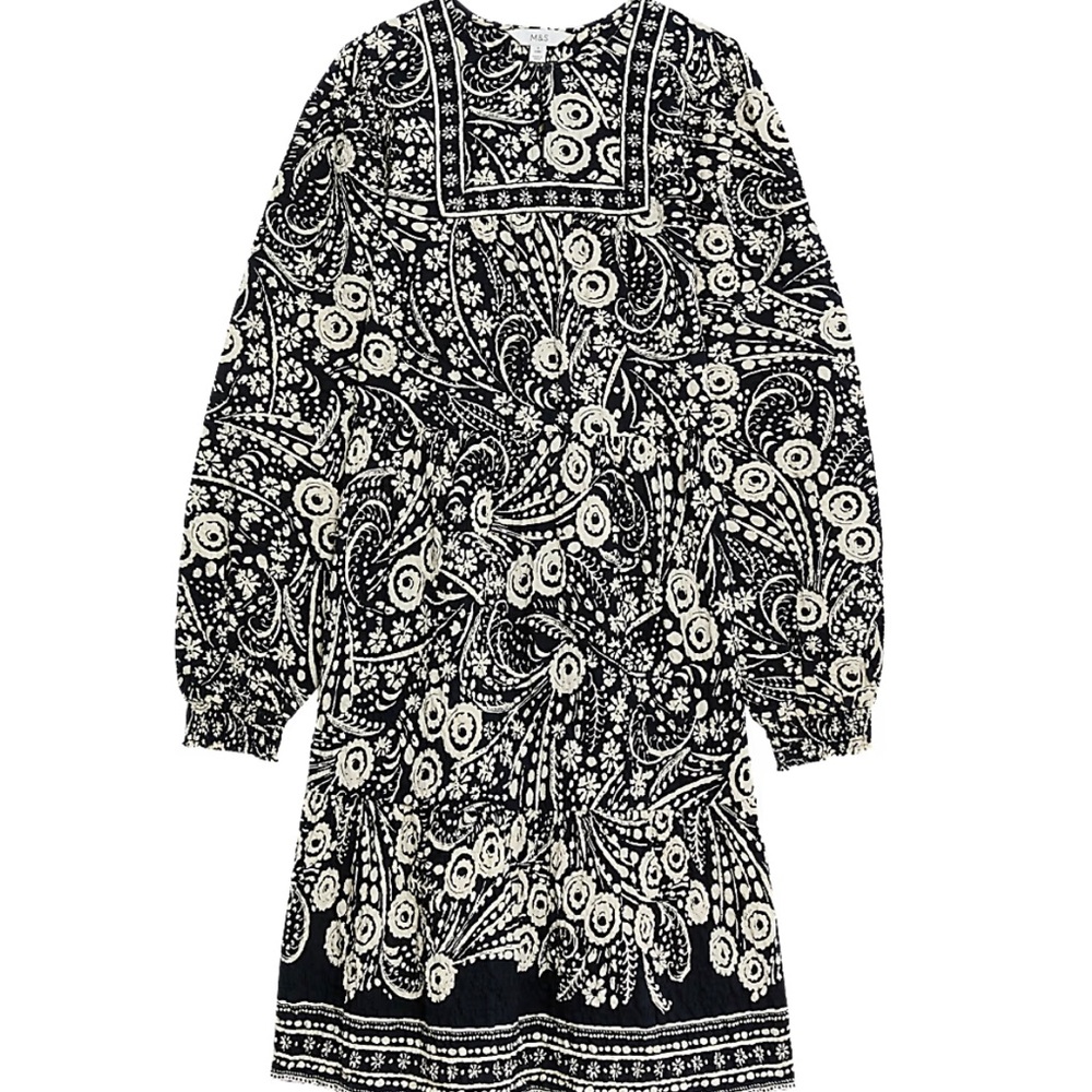 Marks & Spencer Black and White Paisley Midi Dress